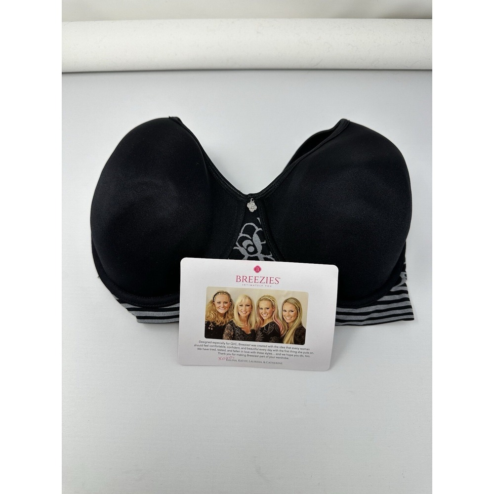 NEW Breezies Women's 34A Floral Stripe Seamless Underwire T-Shirt Bra Black Z9 - Picture 5 of 6